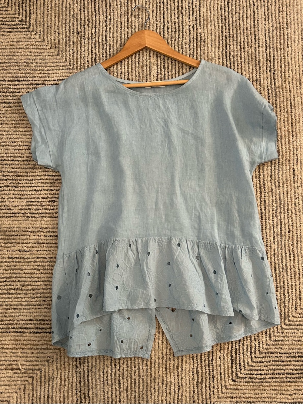 Terzo Millennio Blue Embroidered 100% Linen Blouse Coastal Beach Sz Small